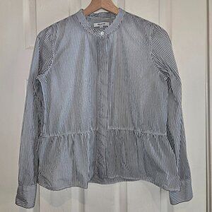 Madewell Lakeside Peplum Shirt In Blue & White Stripes Size Small